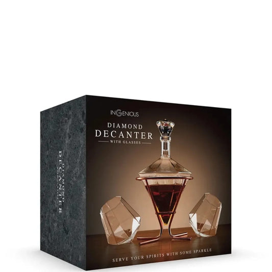Diamond Decanter 2 Glasses with Rose Gold Stand  Whiskey drinking glass