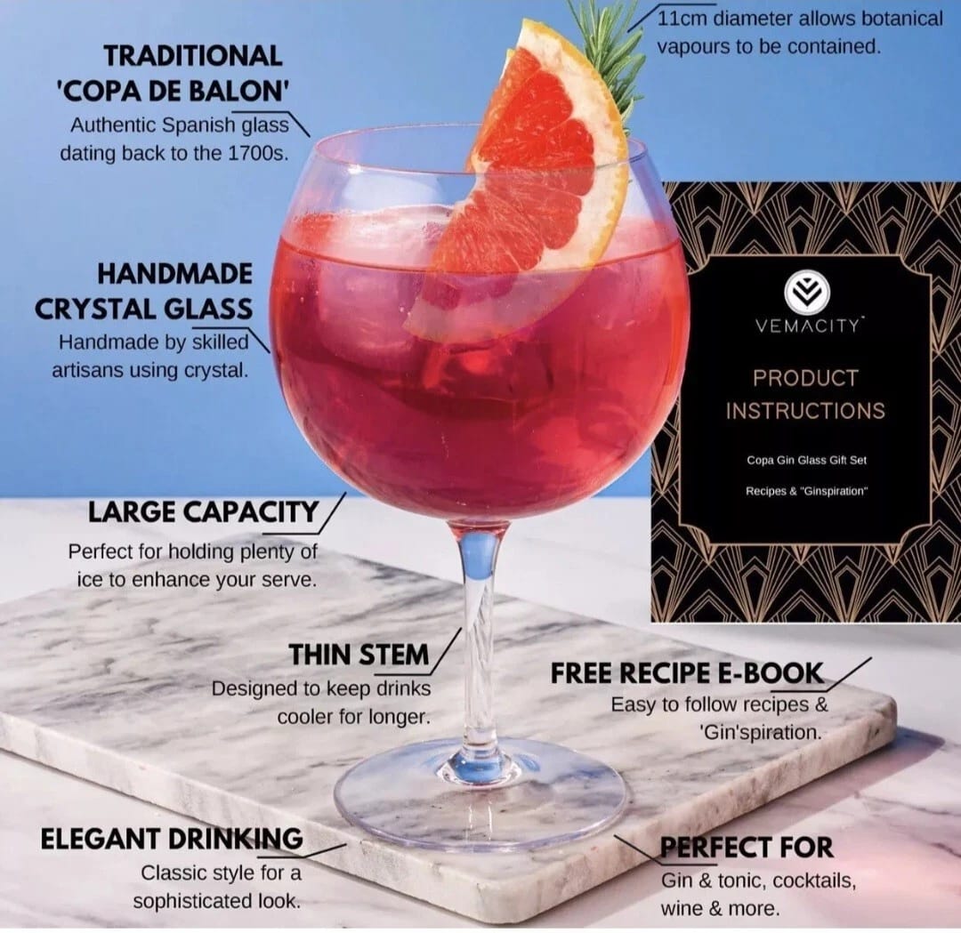 Vemacity Sets Of 2 Luxury Copa Gin Glasses