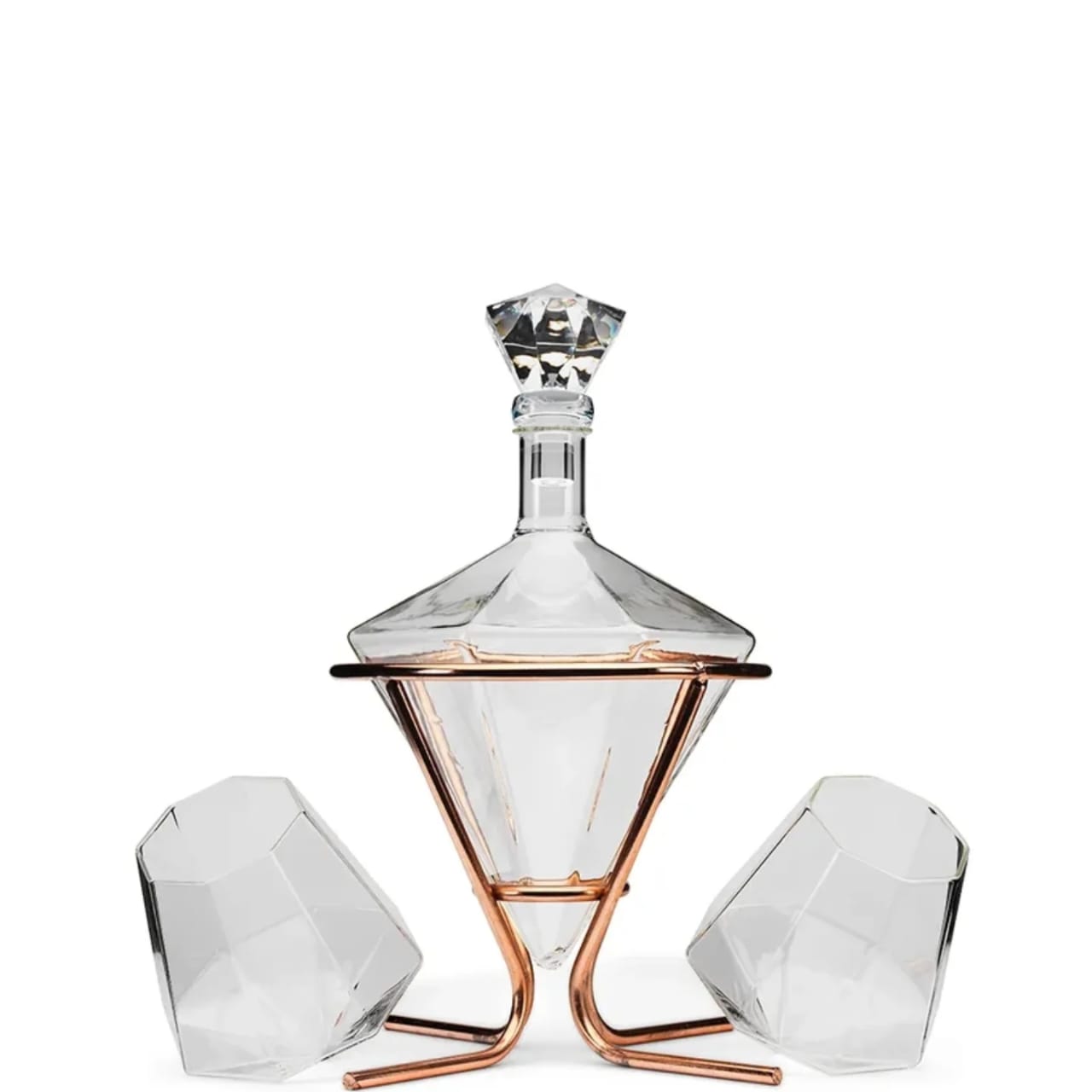 Diamond Decanter 2 Glasses with Rose Gold Stand  Whiskey drinking glass