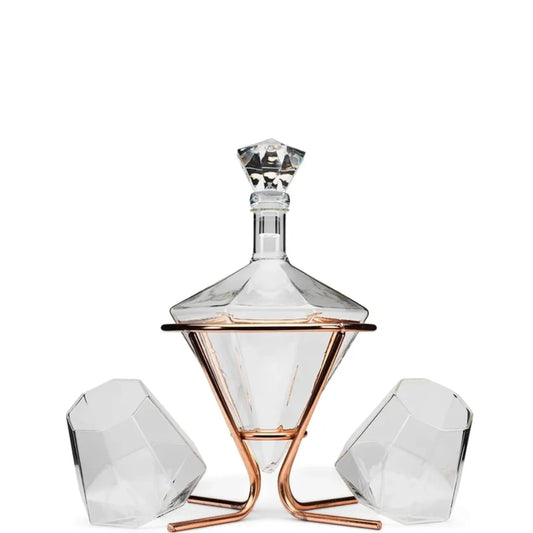 Diamond Decanter 2 Glasses with Rose Gold Stand  Whiskey drinking glass