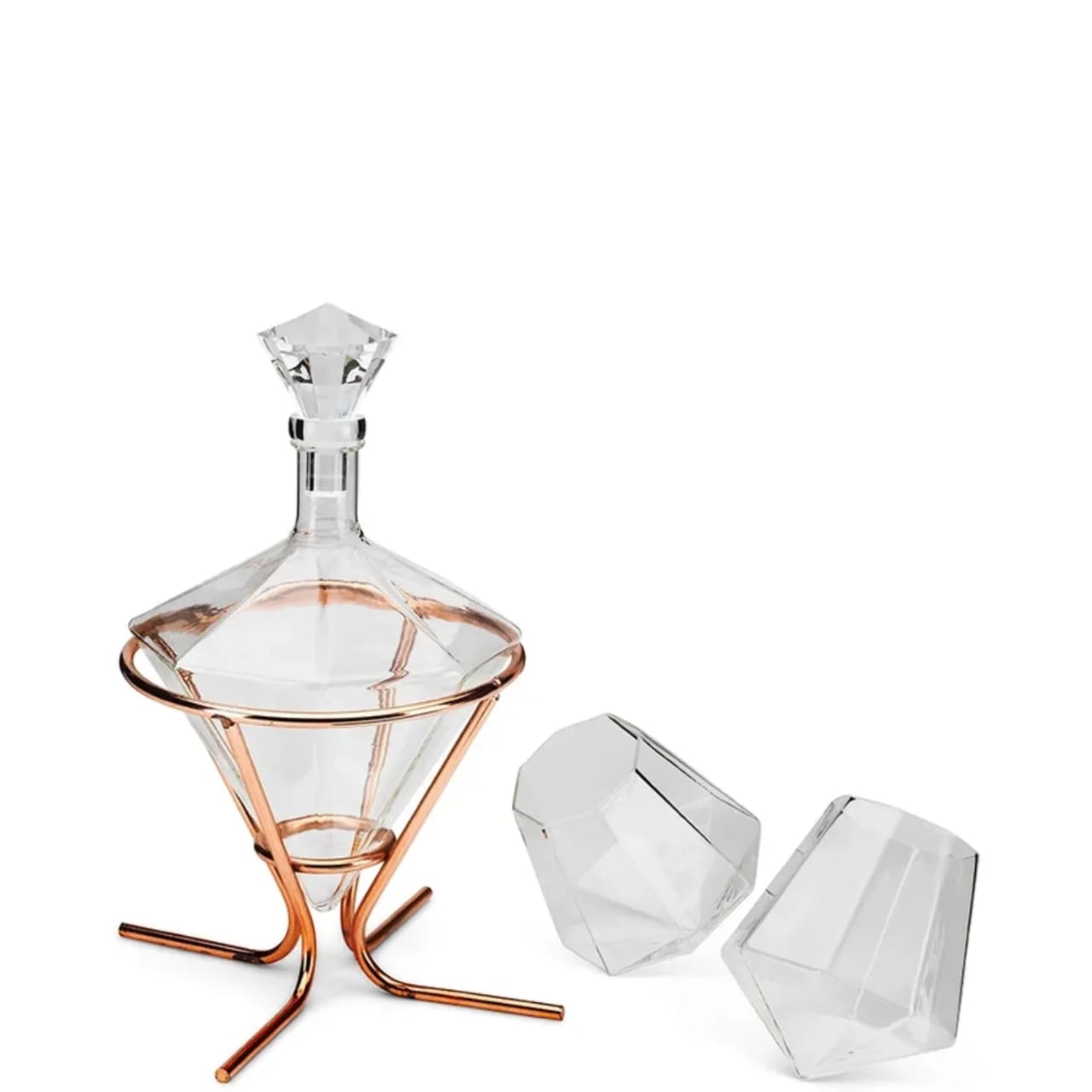 Diamond Decanter 2 Glasses with Rose Gold Stand  Whiskey drinking glass