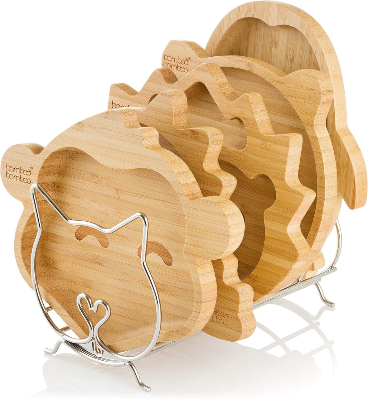 Bamboo Kitten Design Plates Storage Rack
