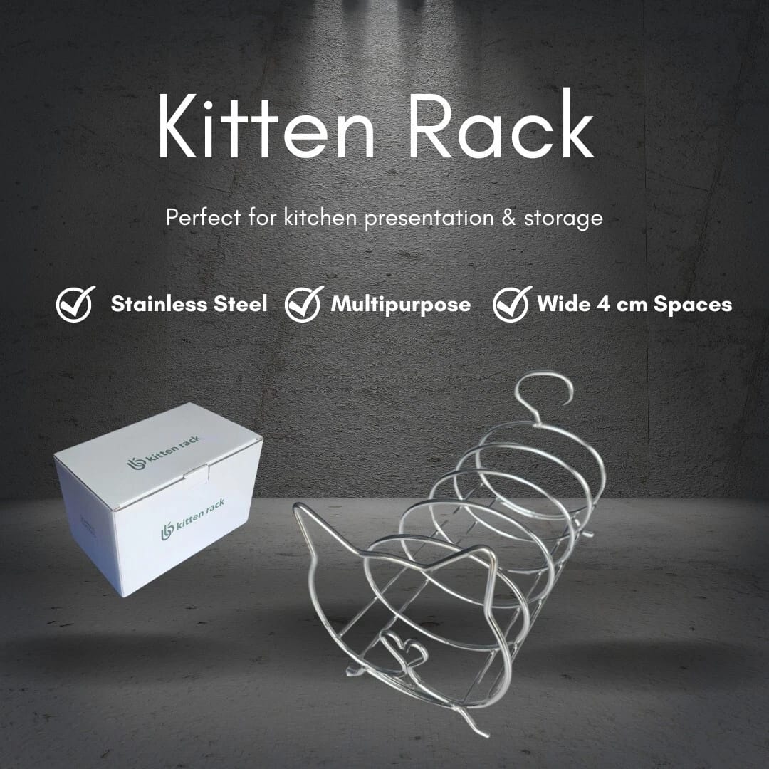 Bamboo Kitten Design Plates Storage Rack